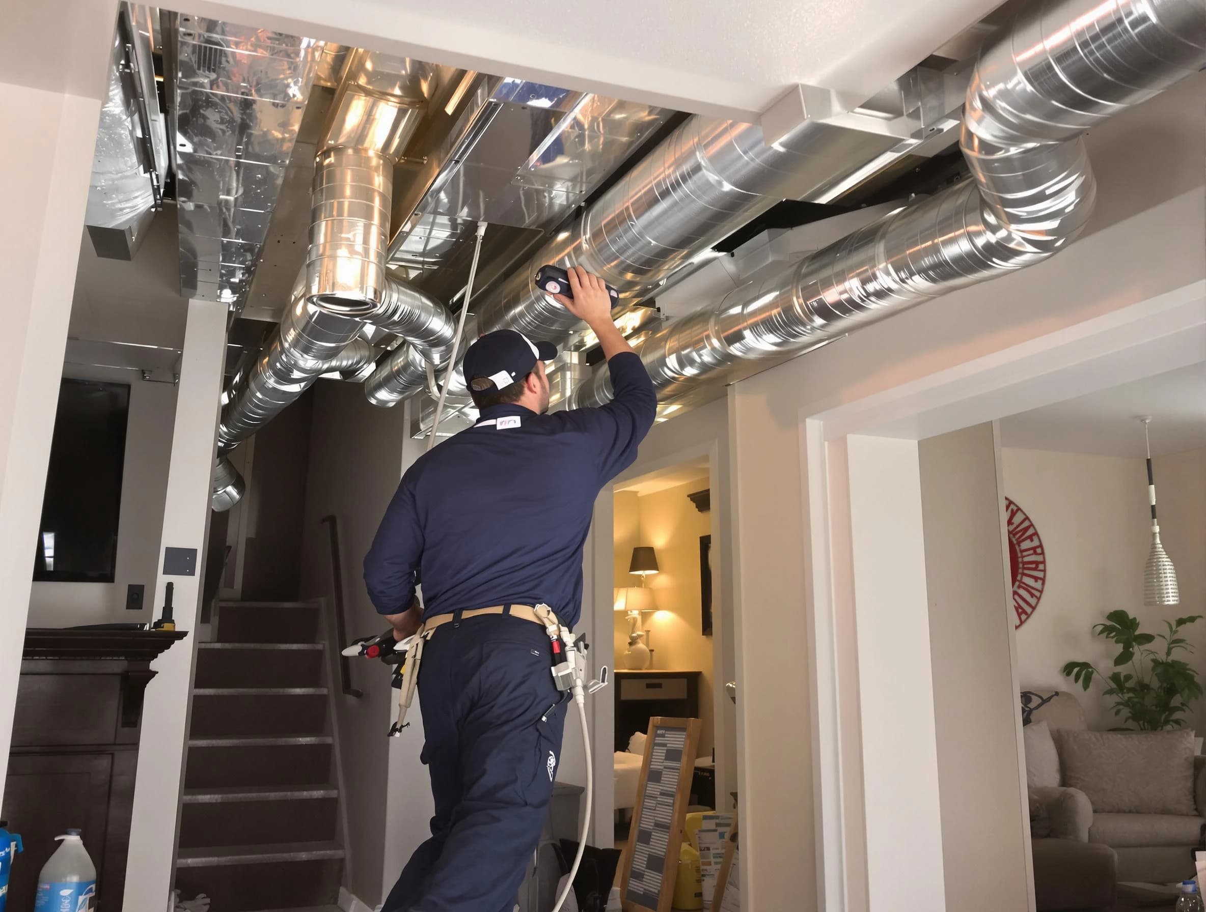 Erie Air Duct Cleaning expert performing specialized duct cleaning in a mobile home in Erie