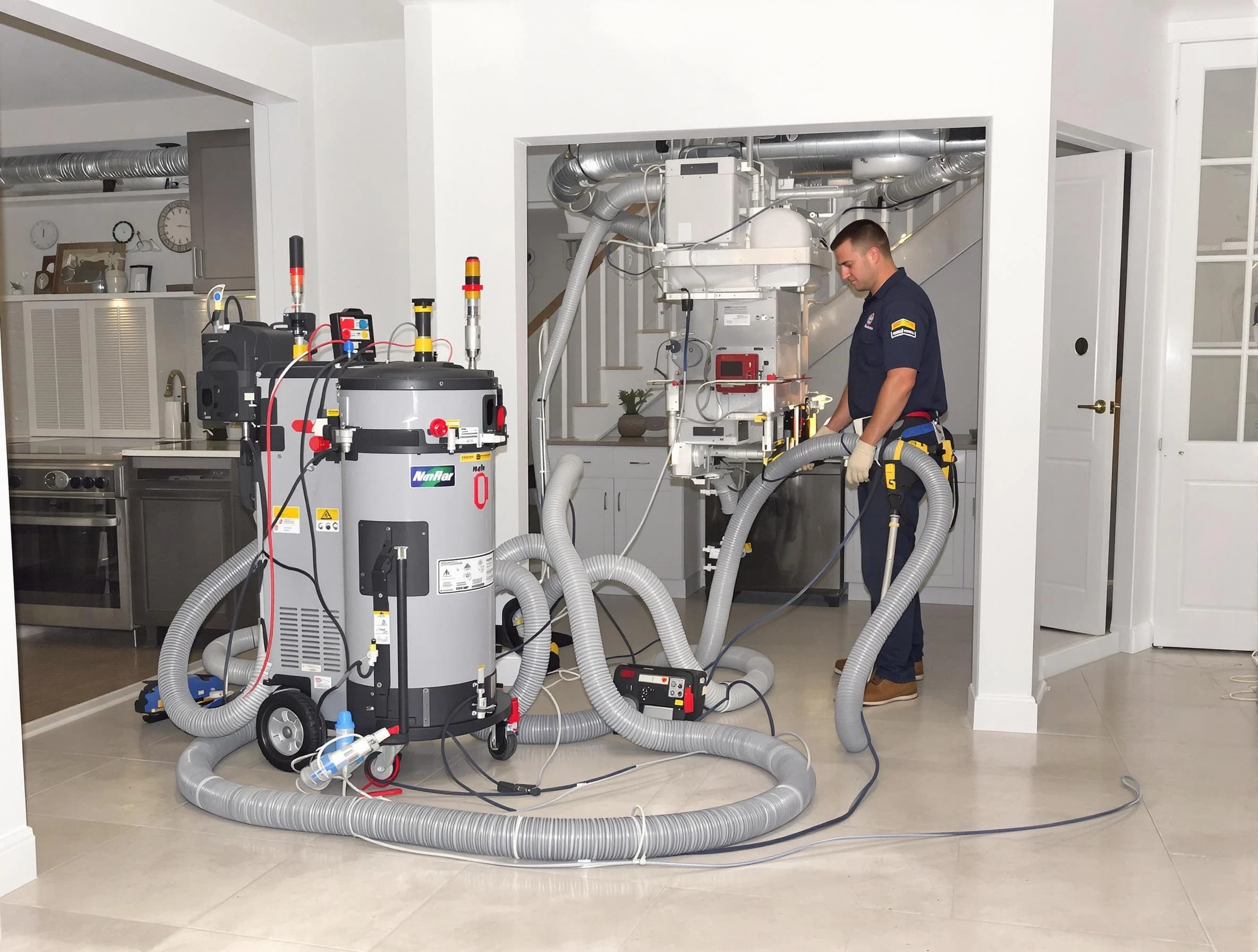 Erie Air Duct Cleaning technician operating negative pressure cleaning equipment for thorough duct maintenance in Erie
