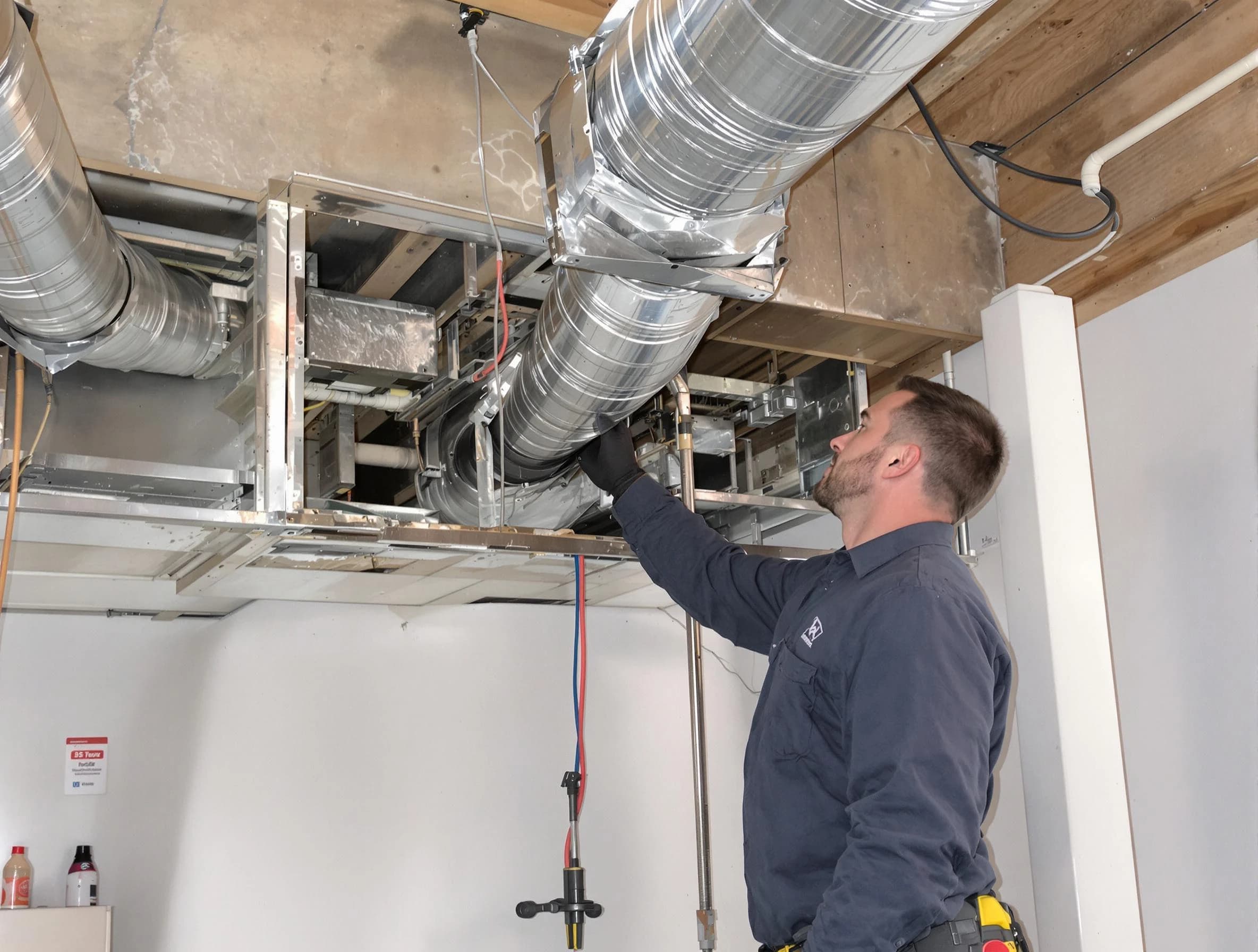 Erie Air Duct Cleaning technician performing professional air duct repair using specialized tools in Erie