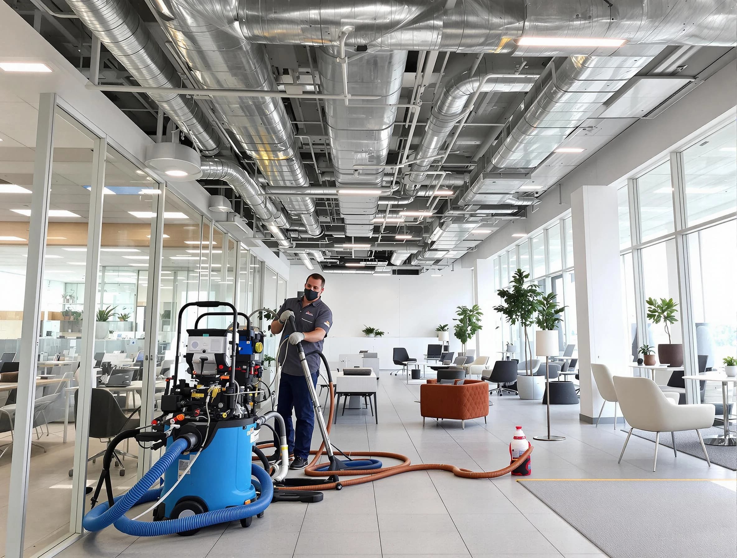 Erie Air Duct Cleaning team conducting comprehensive commercial duct cleaning at a business location in Erie