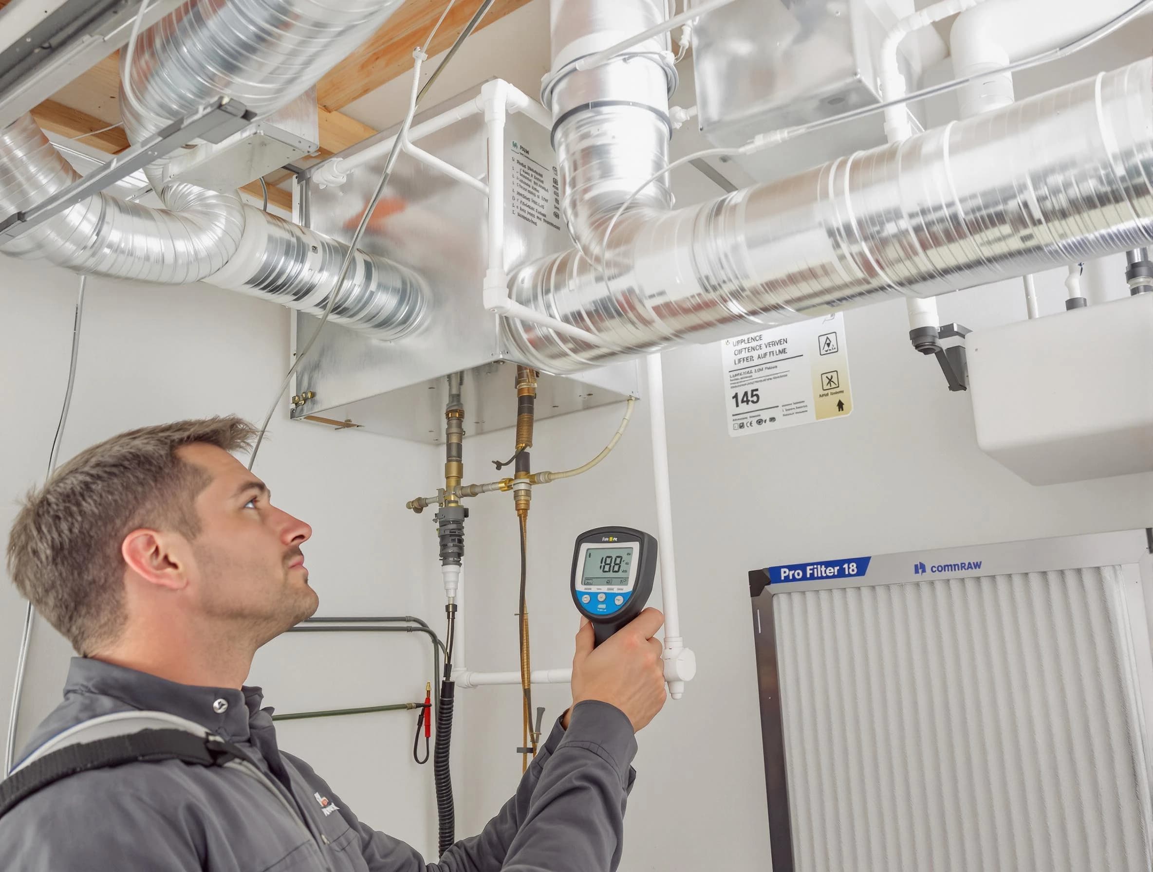 Erie Air Duct Cleaning expert conducting detailed filter system inspection using diagnostic tools in Erie